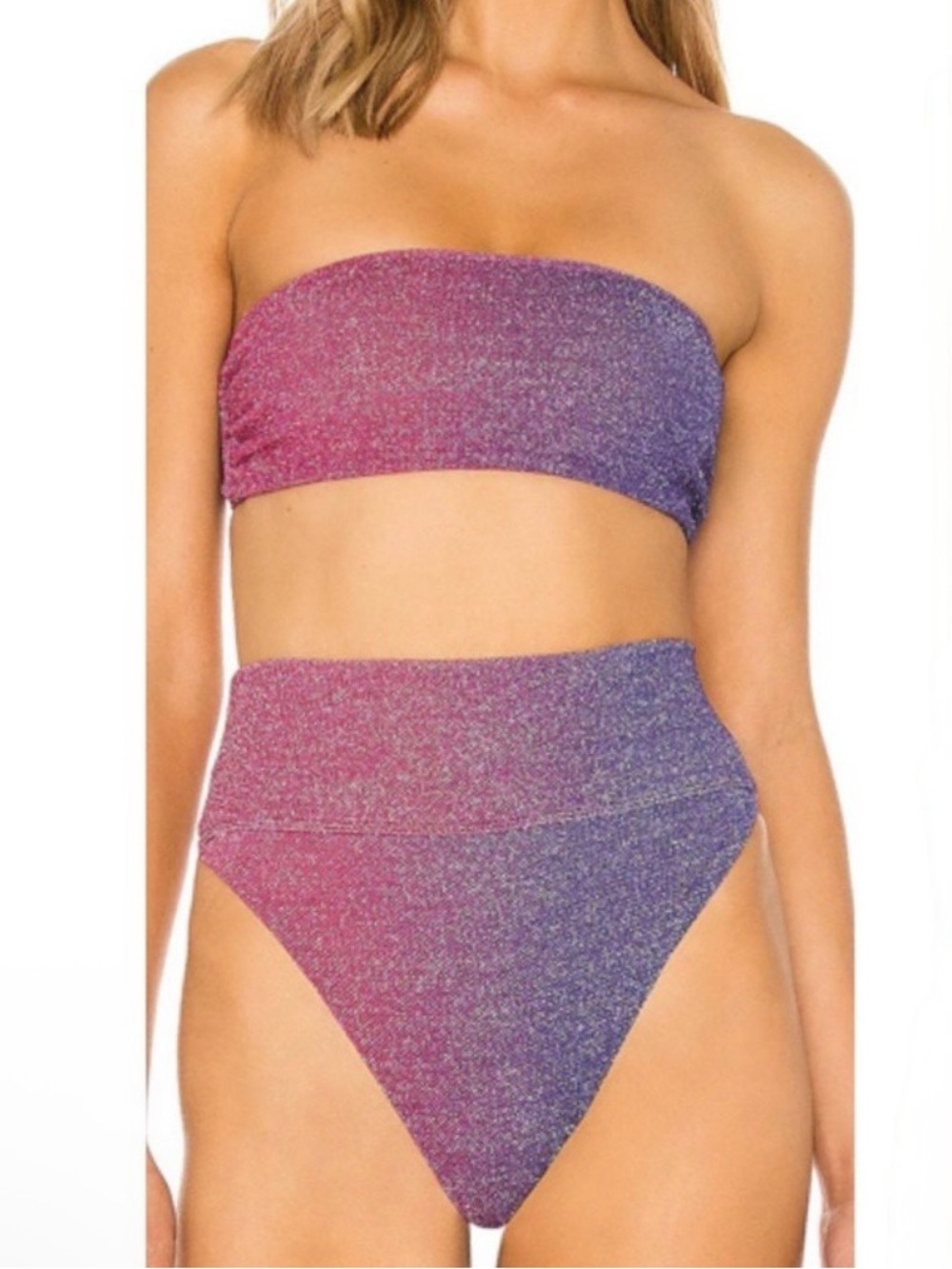 Beach Riot Pink to Purple Ombre Sparkle Bandeau Bikini